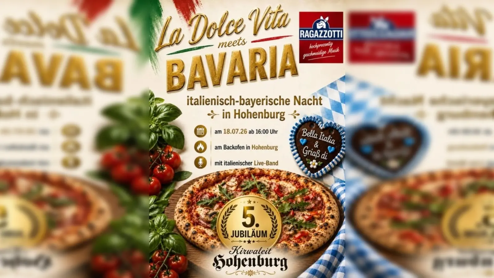Am Samstag, 18.. Juli 2026 ist ab 16.00 Uhr zur italienisch-bayerischen Nacht an der Uferpromenade in Hohenburg von den Kirwaleuten zu der 5-jährigen Jubiläum eingeladen.  (Bild: Paul Böhm)