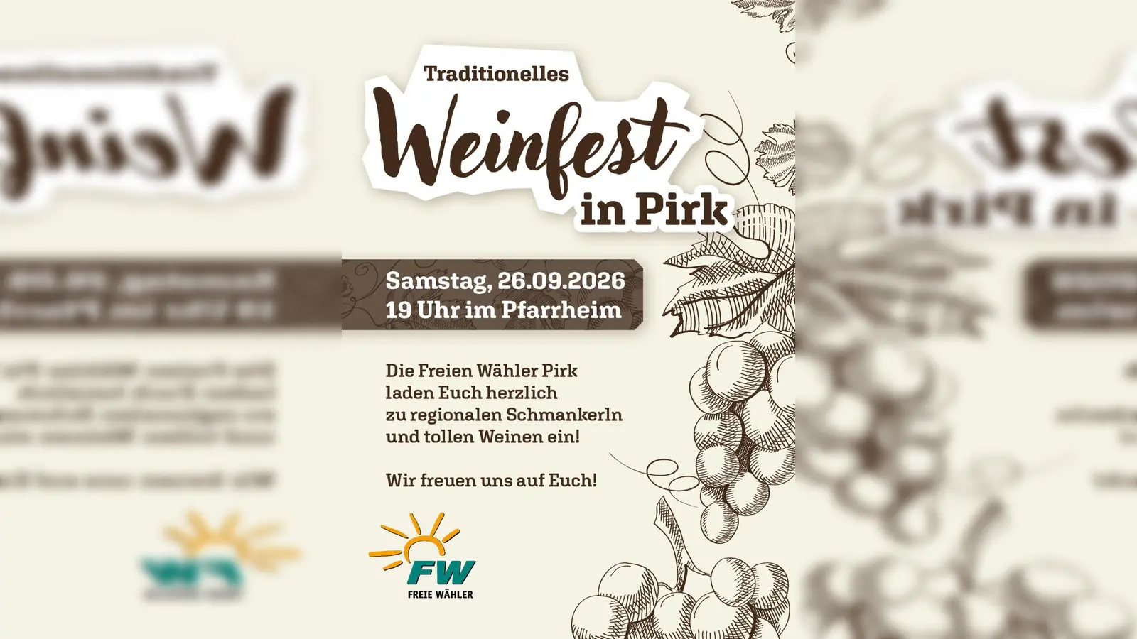 Einladung zum traditionellen Weinfest der Freien Wähler Pirk  (Bild: Corinna Riedl )