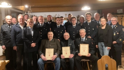 Vorstandschaft, Beförderte und Geehrte sowie Ehrengäste. (Bild: Sigrid Kißler)