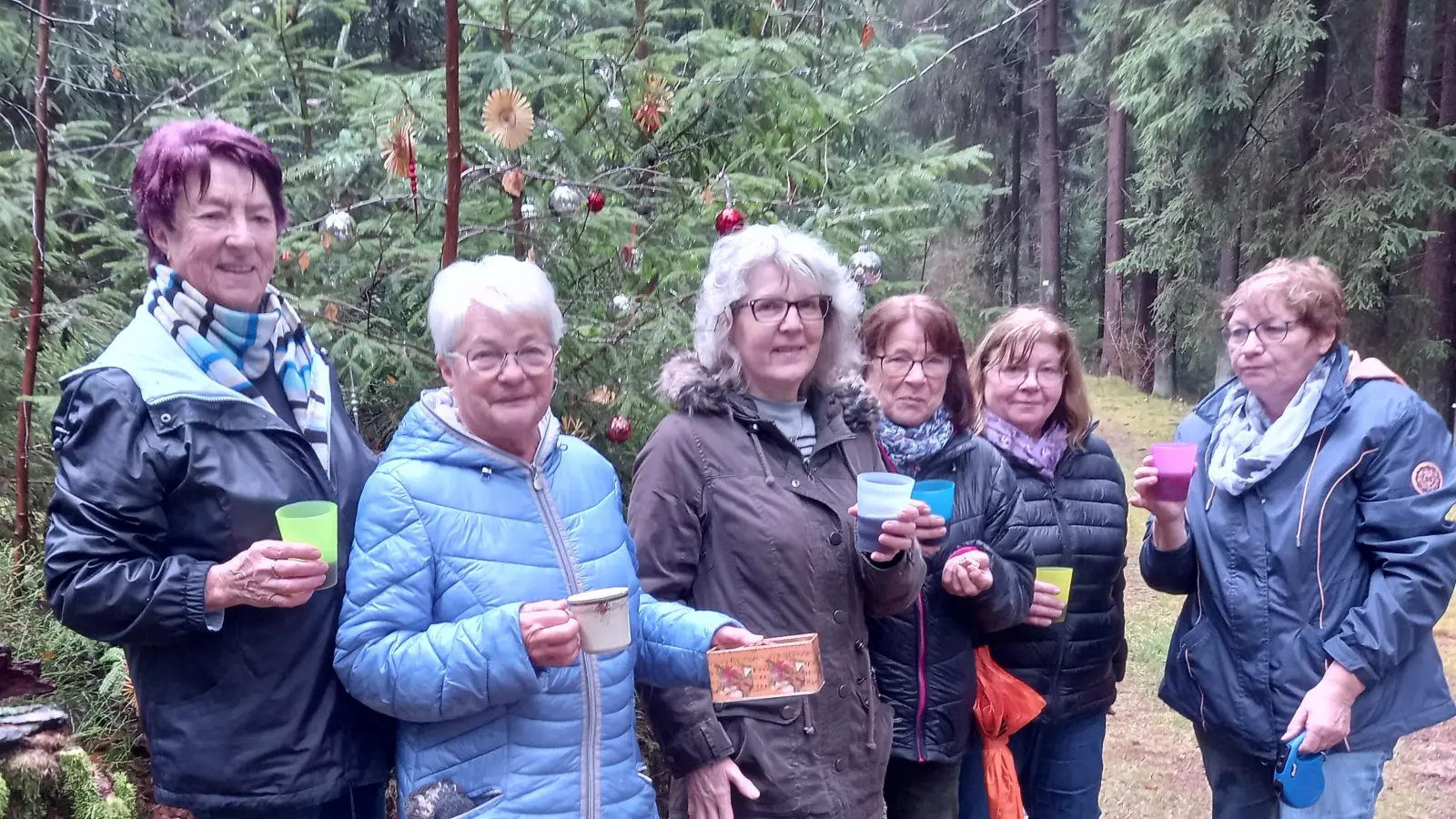 Die Wandergruppe am geschmückten Weihnachtsbaum. (Bild: Martin Exner)