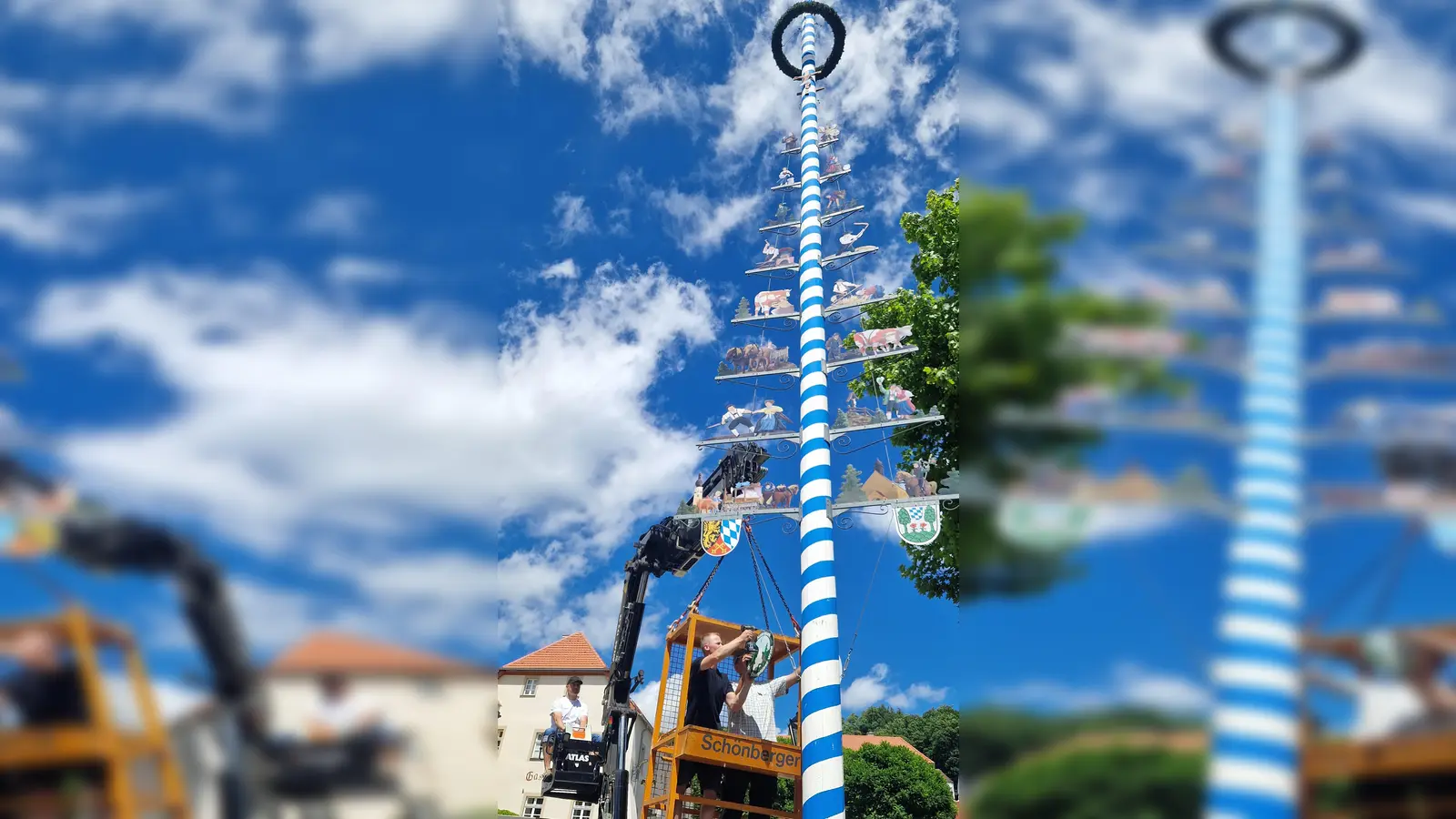 Mit einem Kranwagen wurde der Zunftbaum aufgestellt. (Bild: Michael Bartmann)