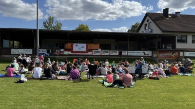 Die zahlreichen Zuschauer haben es sich vor der „Theaterbühne” auf dem Rasen gemütlich gemacht.  (Bild: Johanna Gebhard)