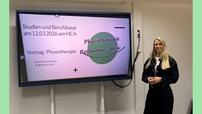 Simone Roßmann bei der Vorstellung des Berufsbildes des Physiotherapeuten. (Bild: Franziska Müller)