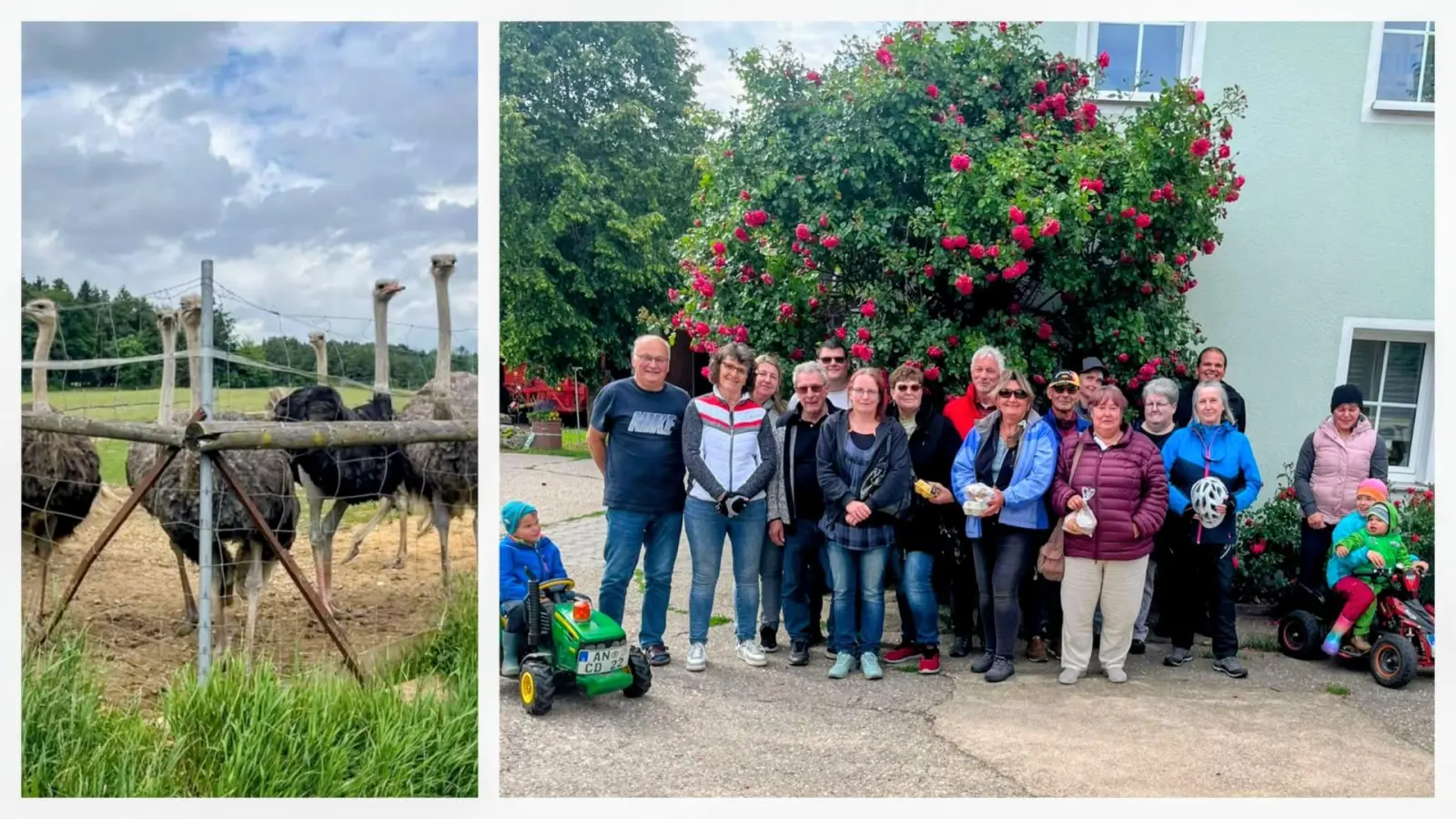Die Teilnehmer der Radtour auf der Straußenfarm in Blechhof (Bild: Manuel Neidel)