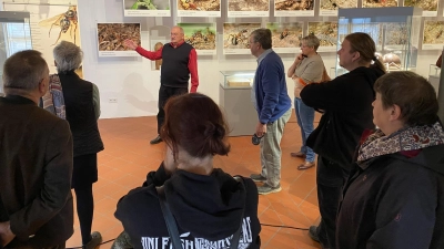 Mit großem Interesse folgten die Teilnehmer der kleinen Führung durch die Ausstellung den Erläuterungen von Hubert Fleischmann. (Bild: Raphael Haubelt)