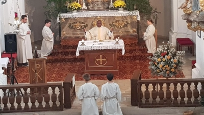 Den Festgottesdienst zum Übersetzungsfest der Wieskirche hielt Pfarrvikar Dr. Basil Bazir von der Pfarreiengemeinschaft Eslarn-Moosbach. (Bild: Peter Garreiss)