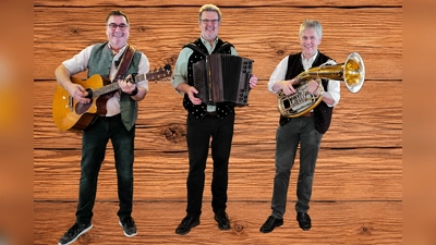 Mit Gitarre, Akkordeon und Blechblasinstrumenten sorgt „Musi &amp; Gsang“ beim Terrassenfest des SPD-Ortsvereins Weiden-Ost/Hammerweg für Live-Musik. und gute Stimmung. Die Musiker von links: Werner Meier, Erwin Hornauer, Franz Völkl. (Bild: Reinhard Kreuzer)