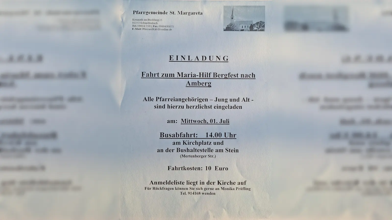 Einladung der Pfarrgemeinde St. Margareta (Bild: Yvonne Ketzer)