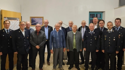 Gruppenfoto der FFW mit Ehrengästen, Amtsträgern und geehrten Kameraden (Bild: Sebastian Gebhard)