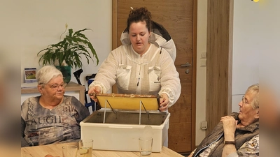 Tanja Steger stellt ihr Hobby, die Imkerei in der Tagespflege Unter`m Fahrenberg vor (Bild: Melanie Reber)