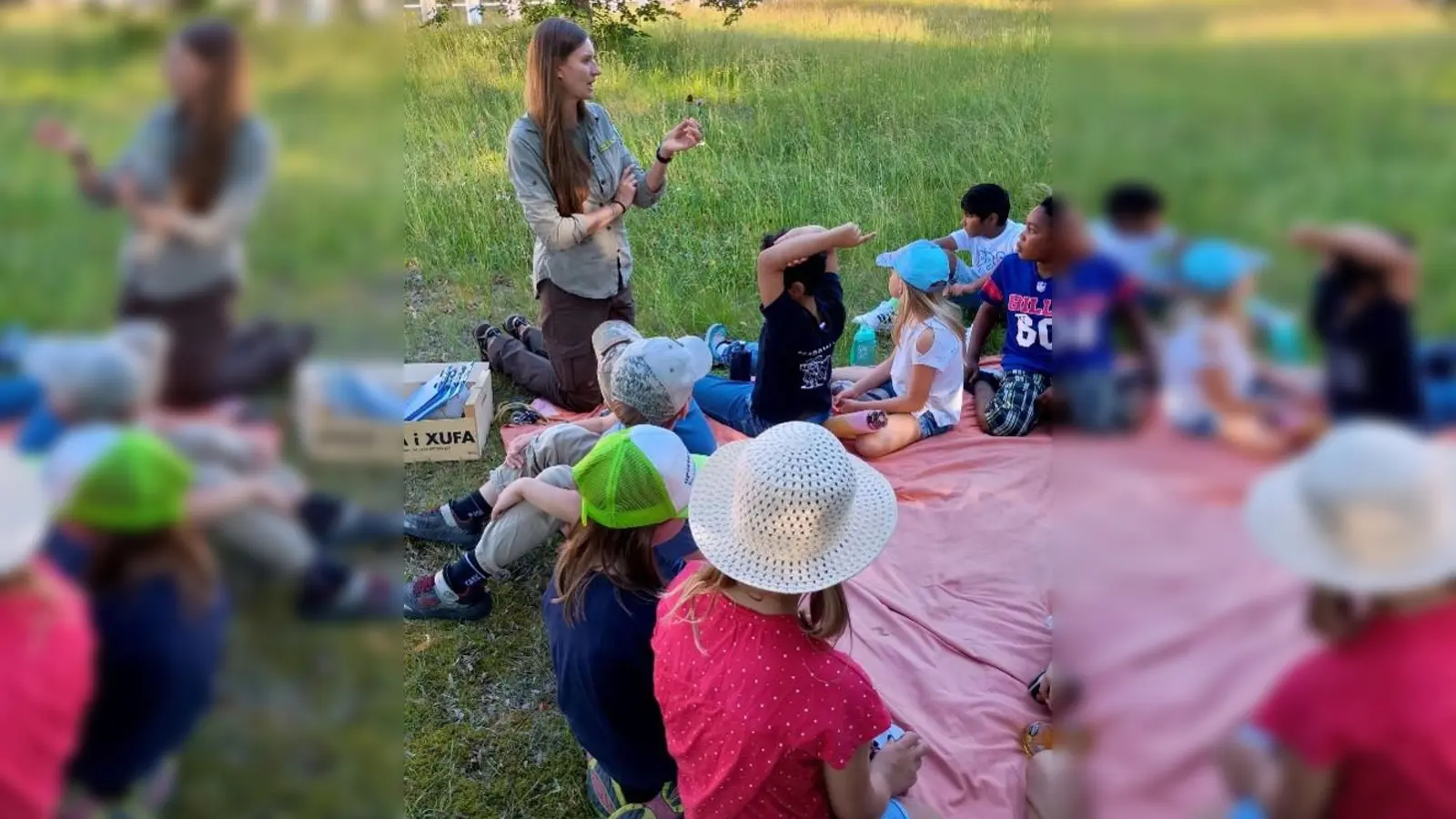 Naturparkrangerin Anna Spiller zeigt den Schülern die Blumen und Gräser. (Bild: Theresia Rankl)