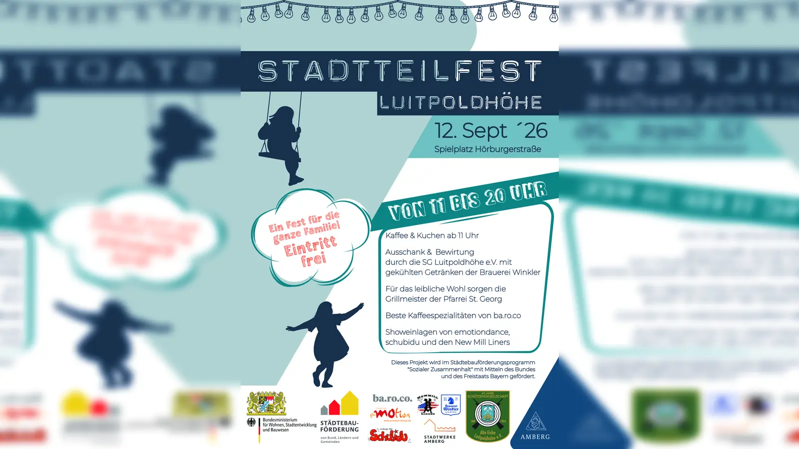 Das Bild bezieht sich auf das Stadtteilfest auf der Luitpoldhöhe, das am Samstag, 12. September, auf dem Spielplatz an der Hörburgerstraße stattfindet. (Bild: exb)