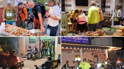  Die Amberger Tafel, der SV Illschwang, die Luftsportgruppe Su.-Ro. und die FFW Großalbershof (von l.o. im Uhrzeigersinn) kümmerten sich bestens um die Verpflegung der Teilnehmer beim Großen Schlackenmarsch (Bild: Christian Koch)
