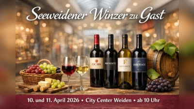 „Das Weinquartett” aus der österreichischen Partnerstadt Weiden am See präsentiert am 10. und 11. April im City Center seinen Wein. (Bild: Philipp Franz)