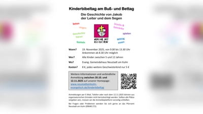 Flyer des diesjährigen Kinderbibeltages in Neustadt am Kulm. (Grafik: Pfarrer Hartmut Klausfelder)