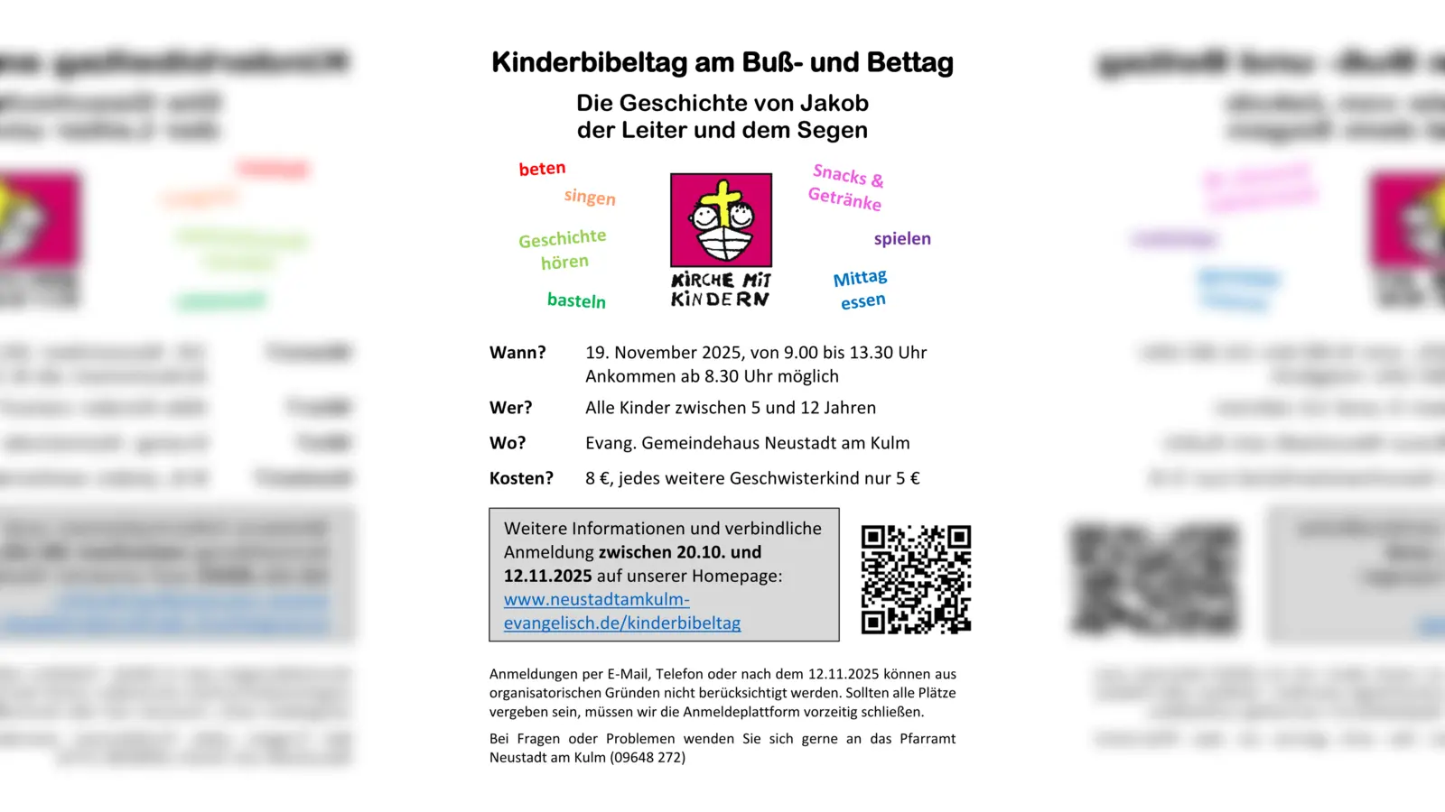 Flyer des diesjährigen Kinderbibeltages in Neustadt am Kulm. (Grafik: Pfarrer Hartmut Klausfelder)