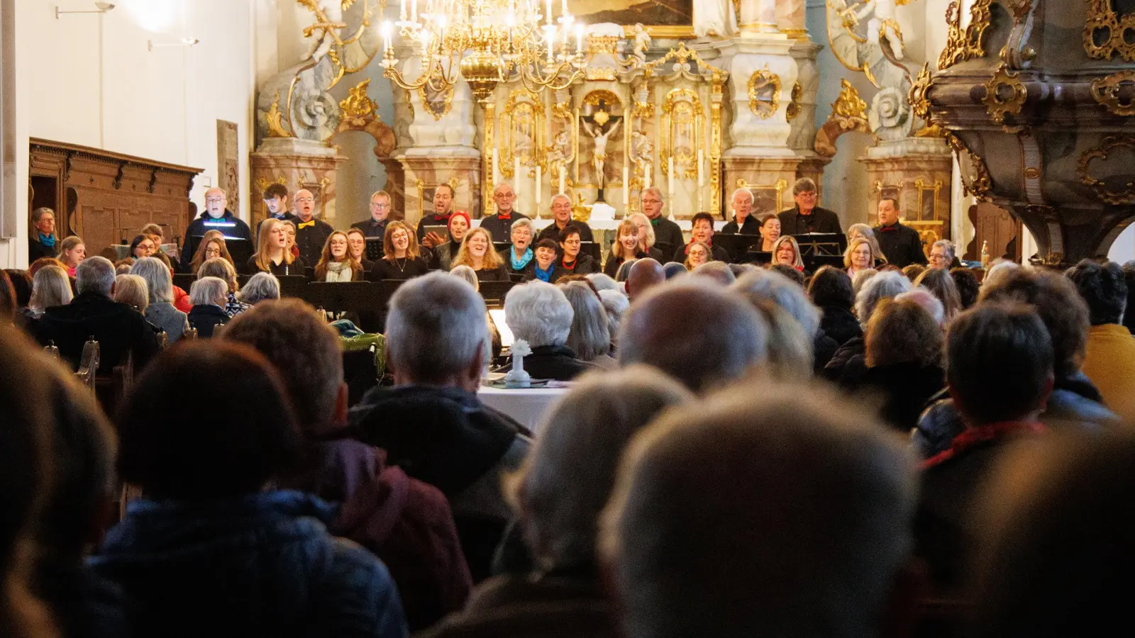 Vor über 300 Zuschauern hat der Chor All Generations in der Stadtpfarrkirche St. Michael in Weiden begeistert. (Bild: Michael Birkhan)
