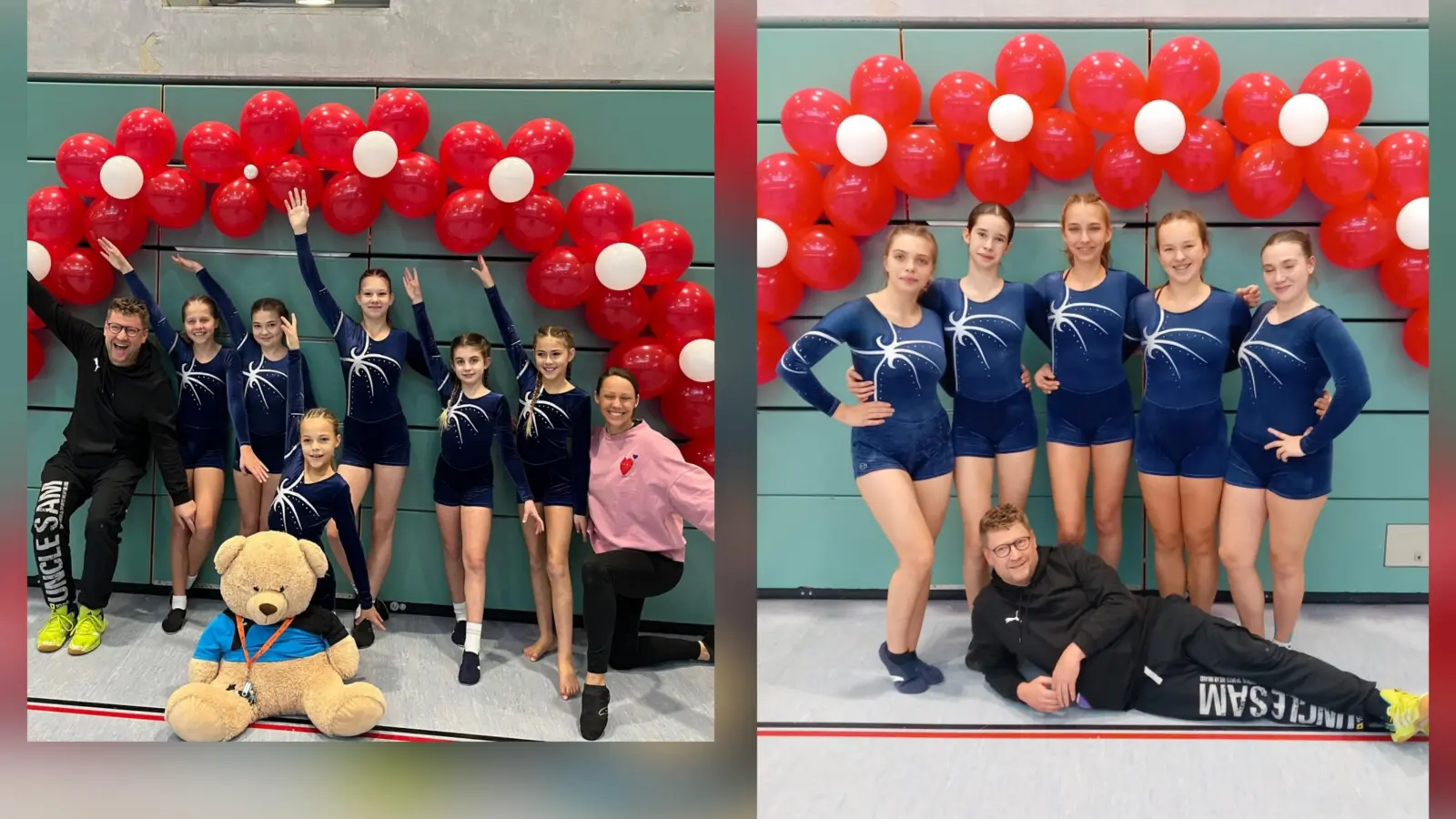 Strahlende Turnerinnen nach der Siegerehrung mit Trainer Sigi Gennari und Trainerin Nadine Kalla. (Bild: Nadine Kalla und Sigi Gennari)