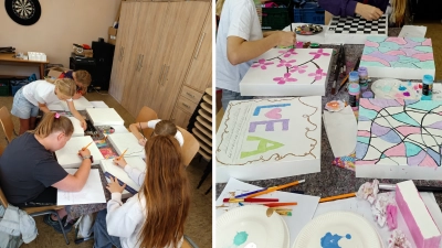 Mit viel Kreativität und Begeisterung gestalten die Kinder ihre ganz persönlichen Kunstwerke. Ob bunte Muster, Blumen oder eigene Ideen – jeder Tisch wird zu einem einzigartigen Unikat. (Bild: Monika Mittereder)