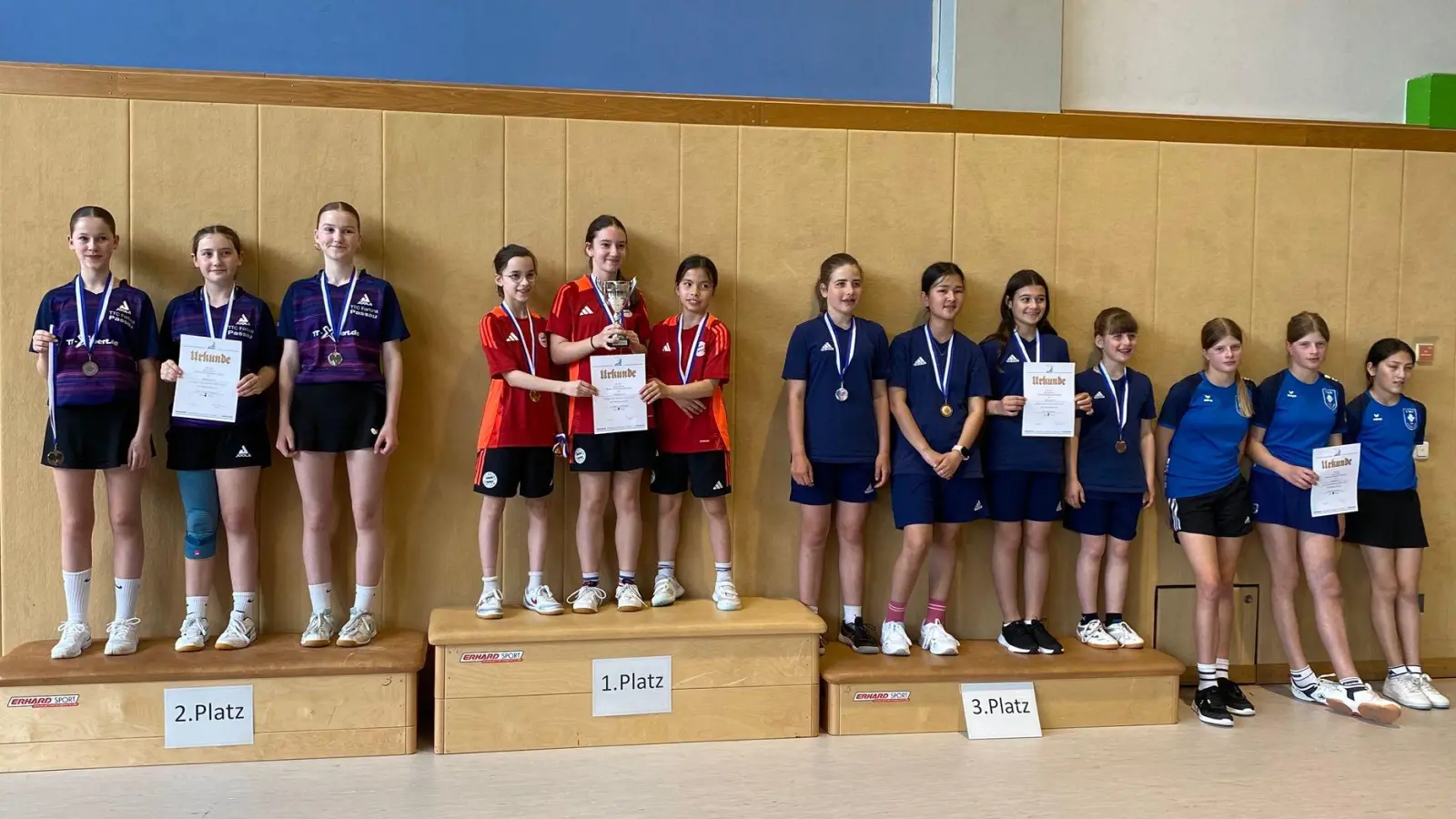 Strahlende Siegerinnen: Das Team des FC Bayern München gewinnt in Erbendorf die Bayerischen Meisterschaften der Mädchen 13. (Bild: Patrick Lochner)