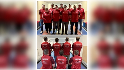 Die „Meistermänner“ mit Sportwartin Johanna Schneider und 2. Vorstand H-J Schneider (Bild: Wolfgang Helm)