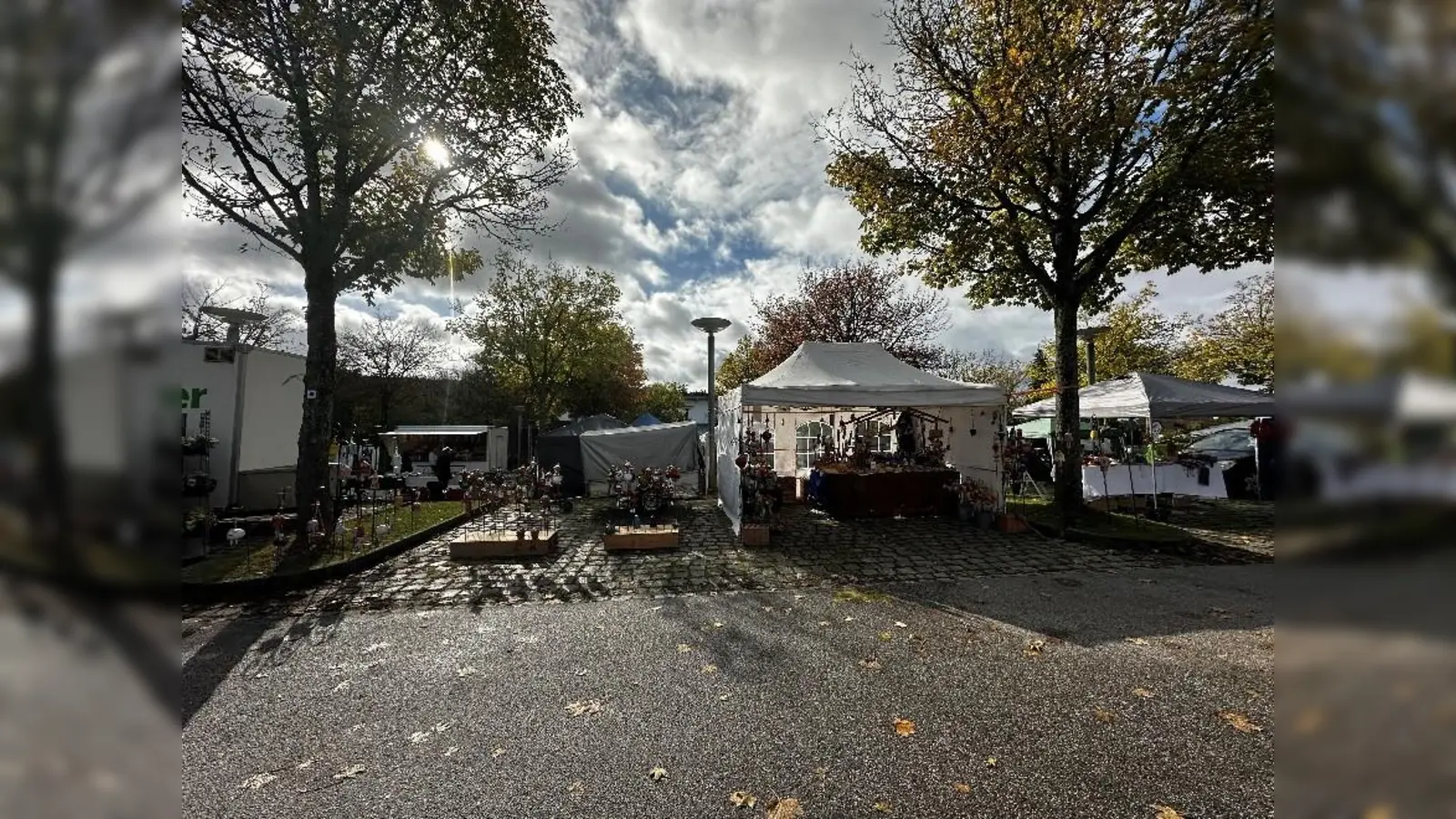 Stände auf dem Erntedankmarkt 2025 vor der Neustädter Stadthalle bei bestem Herbstwetter. (Bild: Ramona Herrmann)