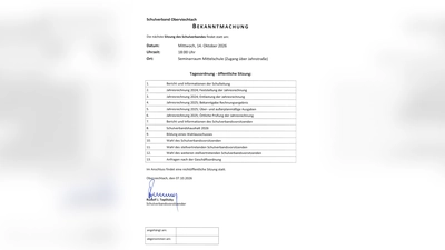 Die Abbildung zeigt die Bekanntmachung zur Sitzung des Schulverbands Oberviechtach am Mittwoch, 14. Oktober, in der Mittelschule Oberviechtach. (Bild: QUELLE UNBEKANNT!)