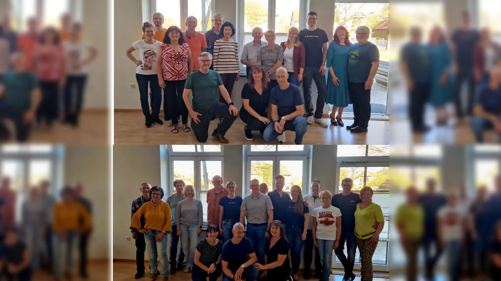 Die beiden Tanzkursgruppen mit den Tanzlehrern (vorne Mitte) (Bild: Bernhard Eichermüller)