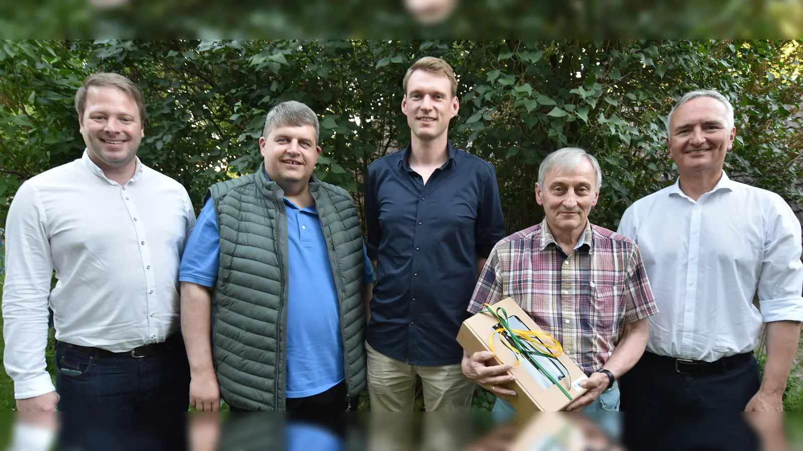 (Von links) CSU Ortsvorsitzender Henner Wasmuth, Bürgermeister Dieter Dehling, neuer CSU Gemeinderat Christoph Margraf, Jubilar (70. Geburtstag) Heinz Pickel und CSU Kreisvorsitzender Harald Schwartz (Bild: Norbert Weis)