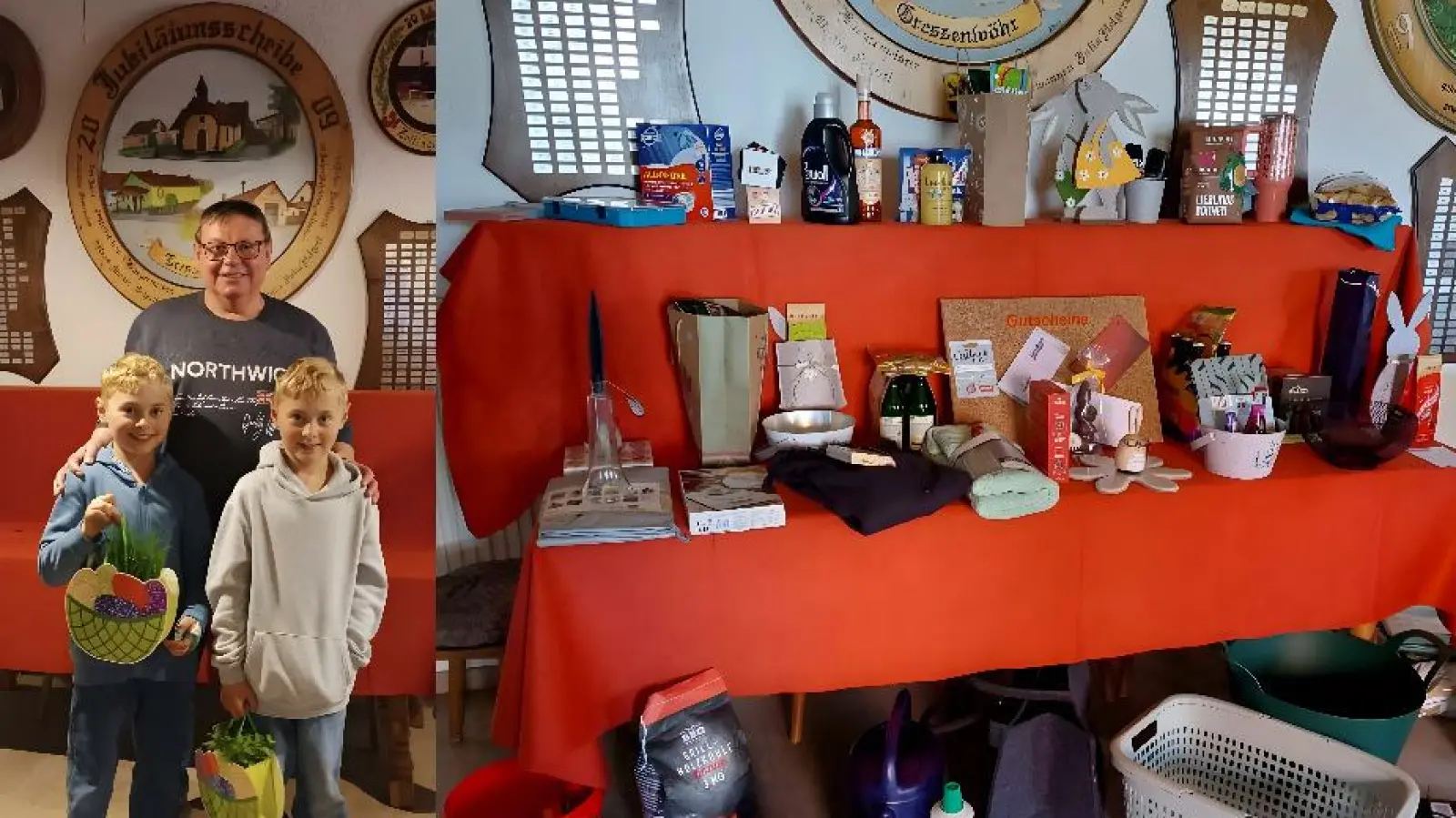 1. Schützenmeister Karl-Heinz Schöpf mit den Zwillingsbrüdern Jonas und Paul Haberberger (Bild: Karl-Heinz Schöpf)