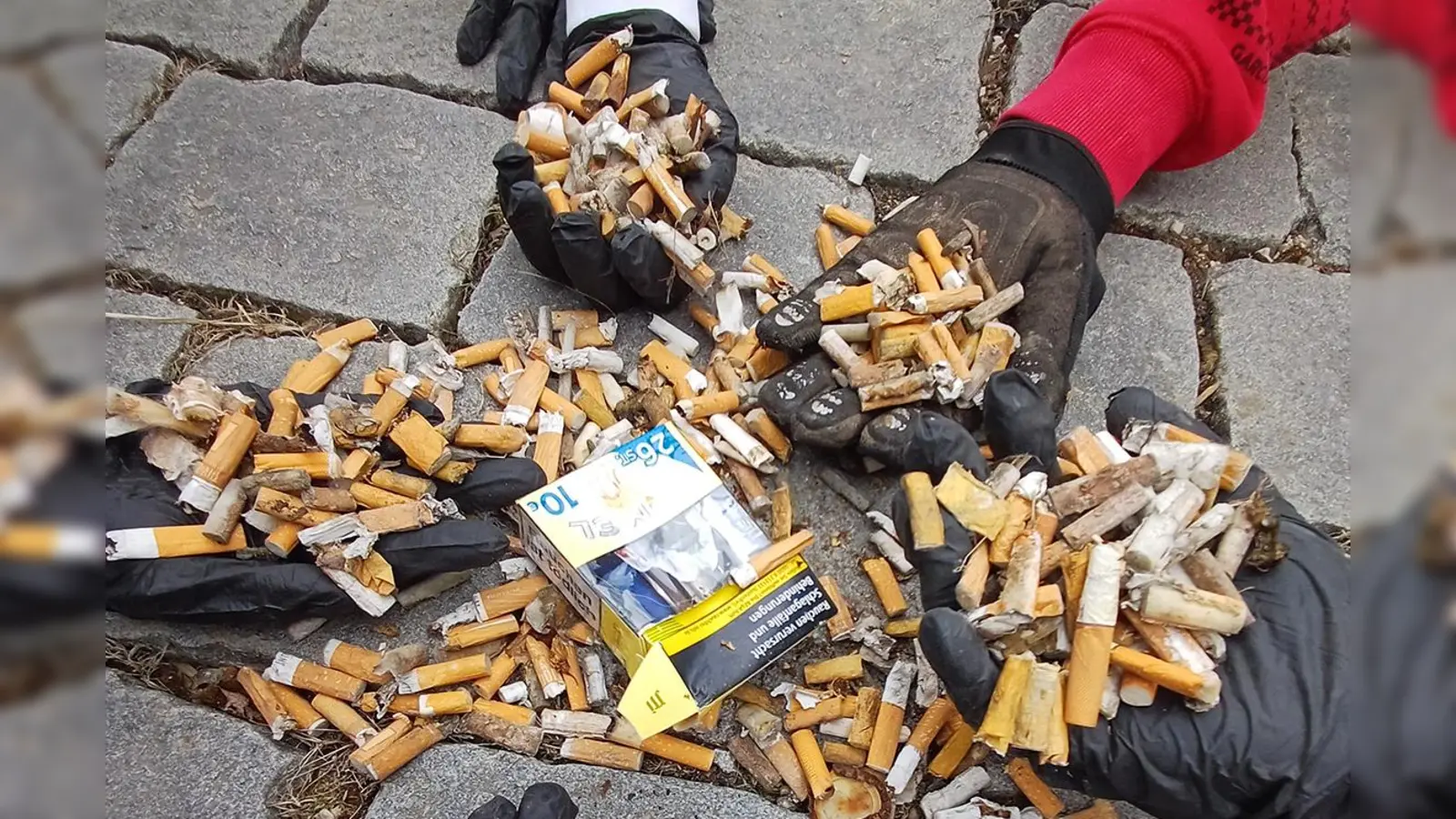 Unzählige Zigarettenkippen und jede Menge anderen Müll sammelten die Firmlinge bei der Ramadama-Aktion rund um das Kloster Ensdorf. (Bild: Petra Schimmelpfennig)