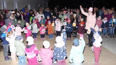Zum Programm der Martinsfeier gehörte auch der Lichtertanz der Marienkäfergruppe, der bei den zahlreichen Zuschauern großen Anklang fand (Bild: Norbert Weis)