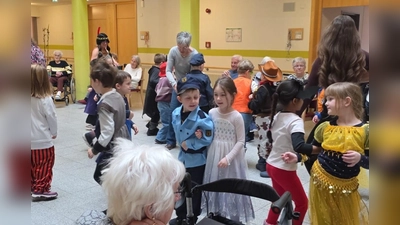 Kinder und Erzieherinnen vom Kinderhaus St. Michael mit ihren Faschingskostümen <br> (Bild: Kathrin Dietz)