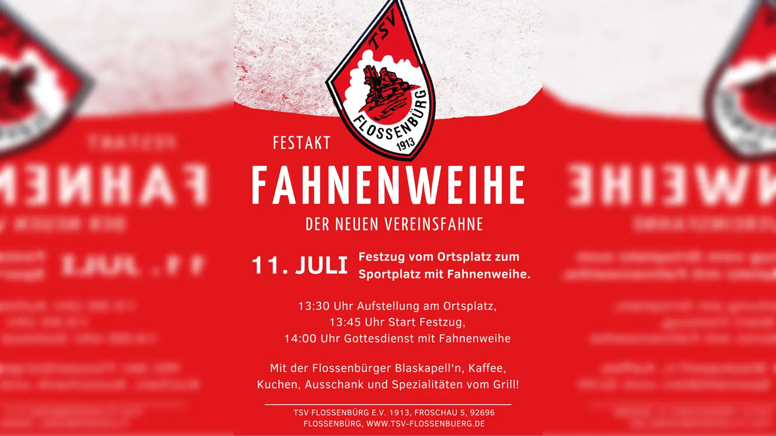 Plakat zur Fahnenweihe des TSV Flossenbürg am 11.07.2026. (Bild: Jonas Meiler)