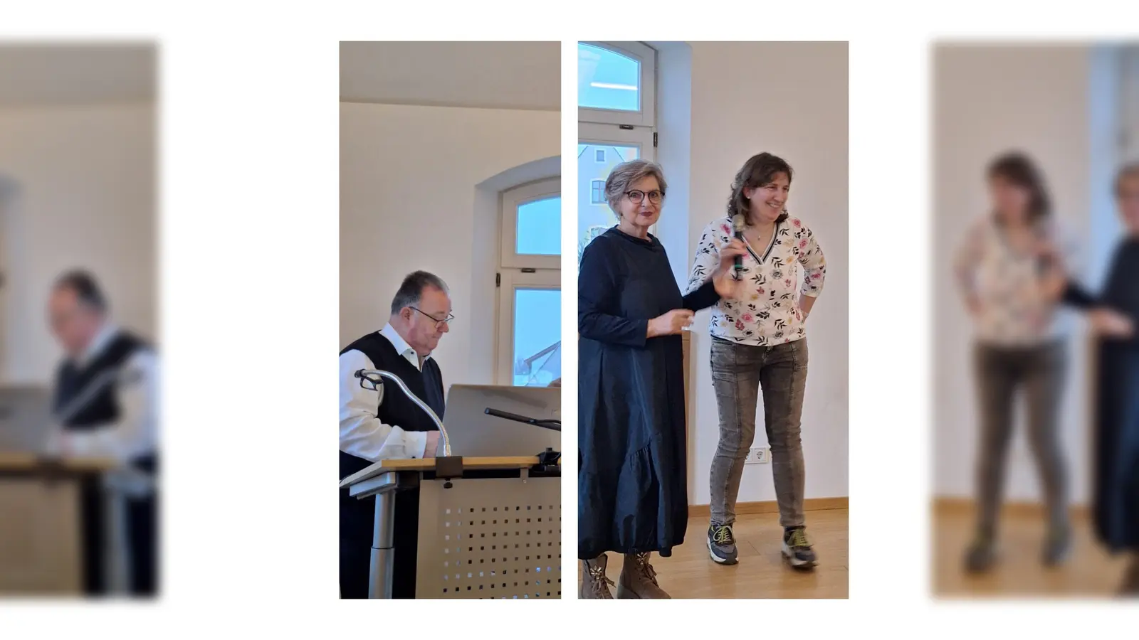 Pfarrer Michael Birner beim Morgenimpuls, Hildegard Gallitzendörfer und Renate Scherer-Mende bei der Schlussrunde. (Bild: Margarete Hirsch)