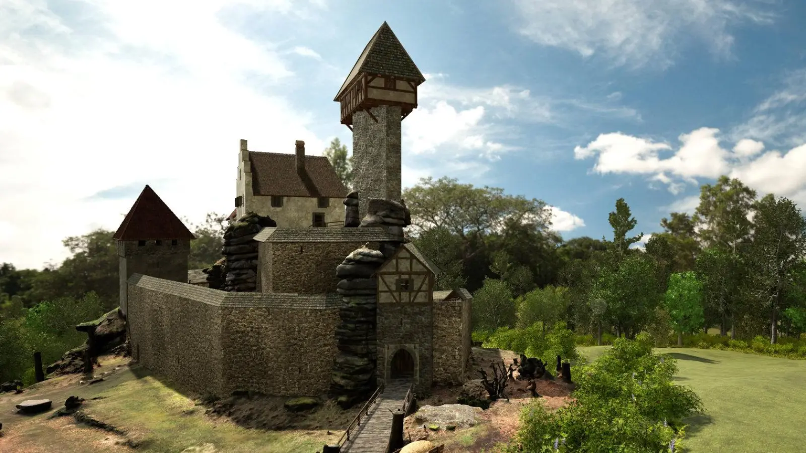 Das Bild zeigt die Burgruine Weißenstein, die beim virtuellen Rundgang in der Glasschleif in ihrer Gestalt des 15. Jahrhunderts zu sehen ist. (Bild: Franz Hoffmann)