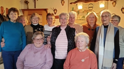 Stehend von links nach rechts: Christa Böhm, Gabi Roth, Bärbel Schmidt, Rosi Vielgut, Inge Käß, Roswitha Bergner, Bernadette Rüger, Rosmarie Würth, Rosmarie Zölch. Vorne sitzend: Elfriede Ackermann, Elisabeth Völkl. Nicht auf dem Foto sind Edeltraud Frank und Lisbeth Anzer. (Bild: Theresia Denz)