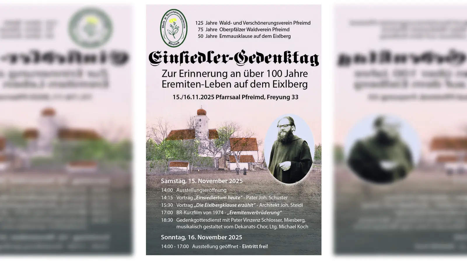 Übersichtsbild über die Veranstaltungsinhalte am Einsiedler-Gedenktag am Eixlberg (Bild: Thorwald Poschenrieder)