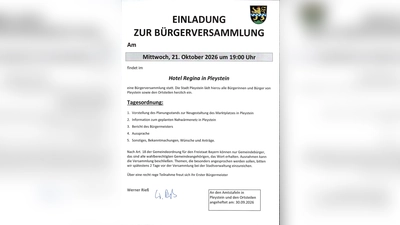 Das Bild zeigt die Einladung zur Bürgerversammlung der Stadt Pleystein im Hotel Regina. (Bild: QUELLE UNBEKANNT!)
