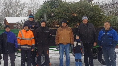 Die fleißigen Helfer der Christbaumabholaktion des Obst- und Gartenbauvereins Wolfring. (Bild: Sebastian Hiltner)