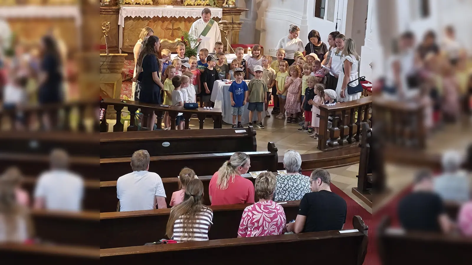 Die Abschlussandacht der Vorschulkinder fand in der Pfarrkirche statt und wurde von Diakon Rudi Hoffmann auf einfühlsame und feierliche Weise gestaltet. (Bild: Josef Söllner)