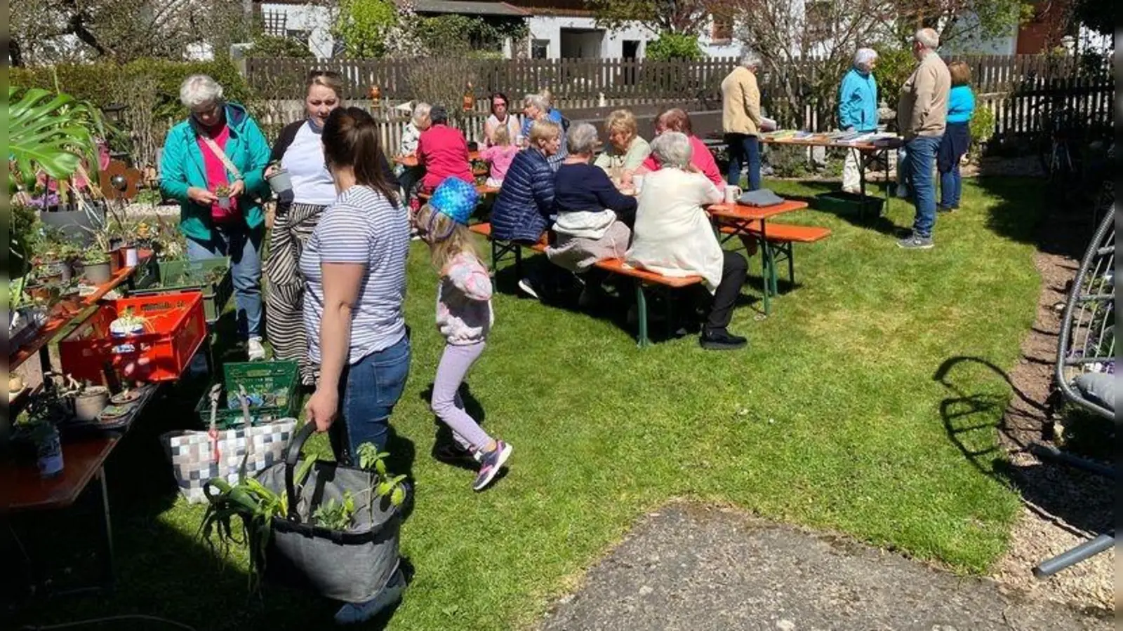 Besucher der Pflanzentauschbörse in Waltrauds Garten  (Bild: Hermann Zenger)