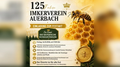 Die Grafik kündigt den Festakt zum 125-jährigen Bestehen des Imkervereins Auerbach an. (Bild: QUELLE UNBEKANNT!)