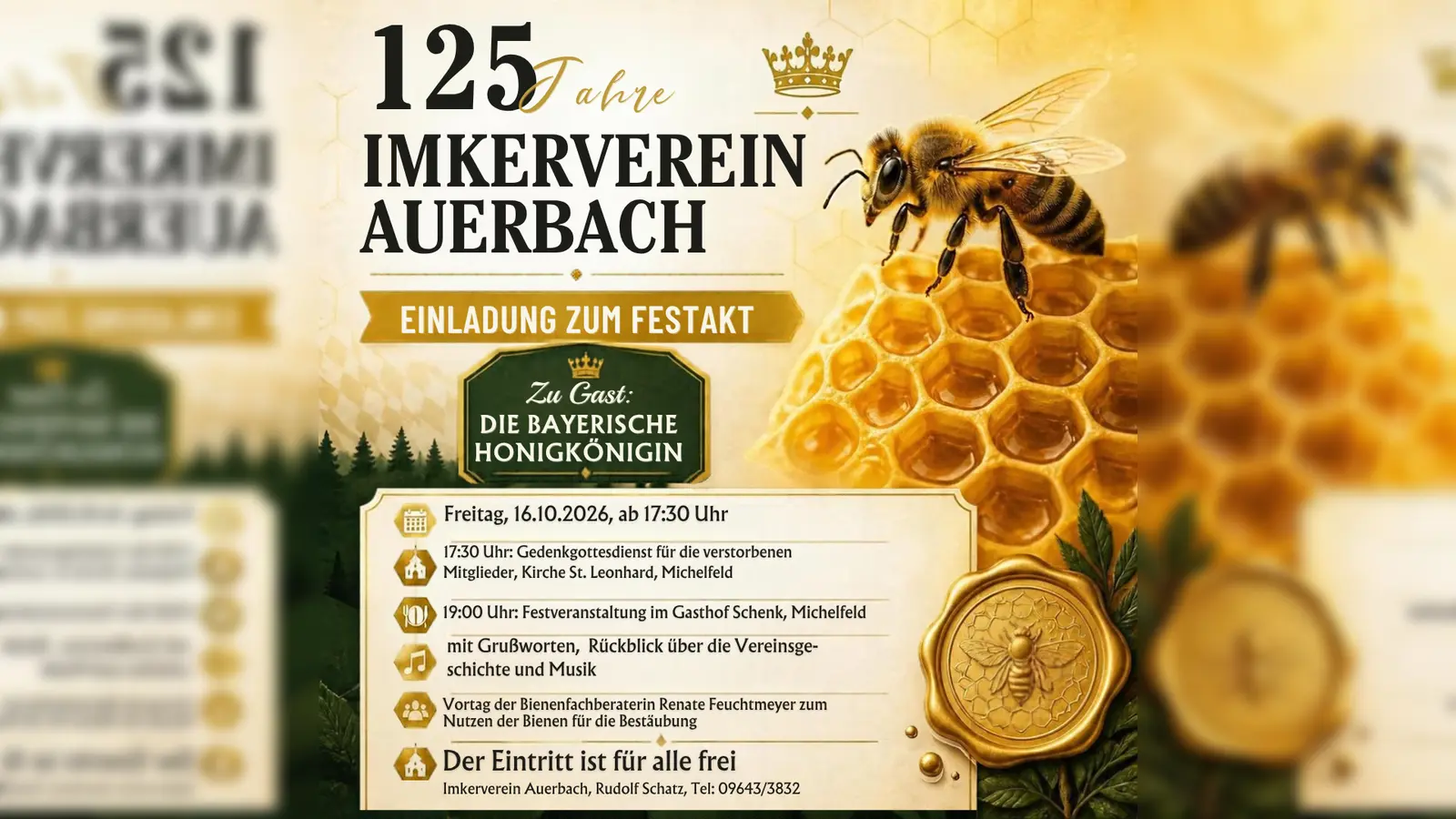 Die Grafik kündigt den Festakt zum 125-jährigen Bestehen des Imkervereins Auerbach an. (Bild: QUELLE UNBEKANNT!)