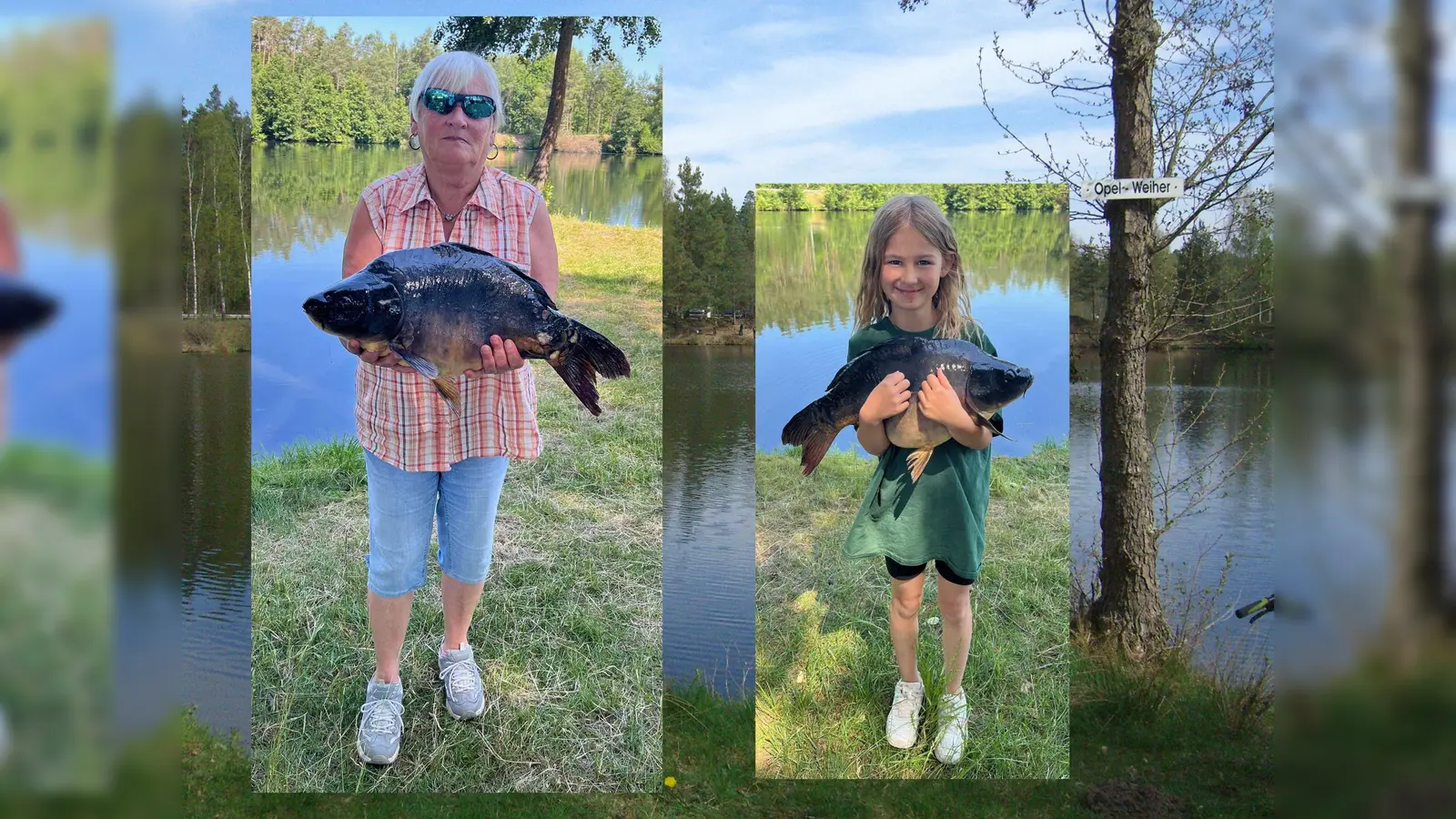 Fischerkönigin Christa Rimkus und Jungfischerkönigin Emilia Klunk am Opelweiher (Bild: Wolfgang Specht)