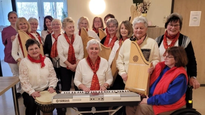 Die Veeh-Harfengruppe der Musikschule Neustadt zu Besuch im Hospiz Sankt Felix. (Bild: Manfred Reber)