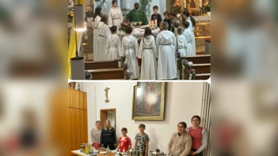 Gelebte Gemeinschaft am Altar und beim Erntedank-Essen im Pfarrheim. (Bild: Ilona Maiwald )