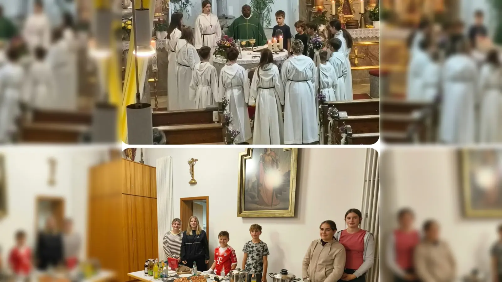 Gelebte Gemeinschaft am Altar und beim Erntedank-Essen im Pfarrheim. (Bild: Ilona Maiwald )