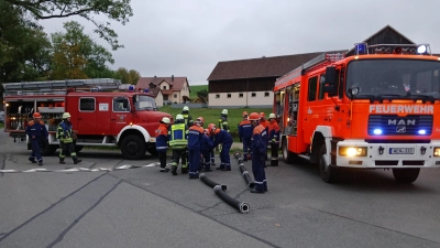 Bei einer Großübung der Stadtjugendfeuer in Matzlesrieth galt es unter anderem eine Saugleitung zur Wasser-Entnahme aus dem Löschdeich zu legen. Diese und alle anderen gestellten Aufgaben wurden von den Jugendlichen bravourös gemeistert.  (Bild: Robert Ronke)