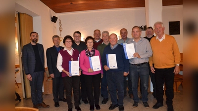 Der VdK-Ortsverband Moosbach zeichnete seine treuen Mitglieder für 25, 20, 15 und zehn Jahre Treue aus. Den Geehrten gratulierten Bürgermeister Armin Bulenda, Ehrenkreis-Vorsitzender Josef Rewitzer und Pfarrer Udo Klösel (von links) sowie der Vorsitzende Konrad Lingl (rechts). (Bild: gi)